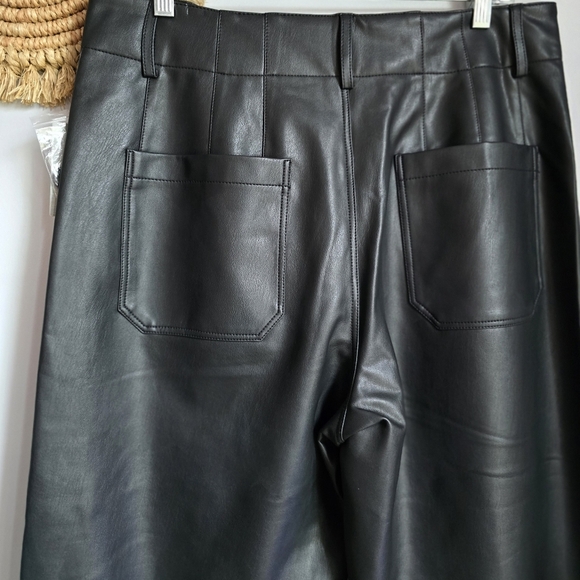 Anthropologie New Maeve Colette Black Wide Leg Faux Leather Pants SZ 33 PETITE - Picture 5 of 9